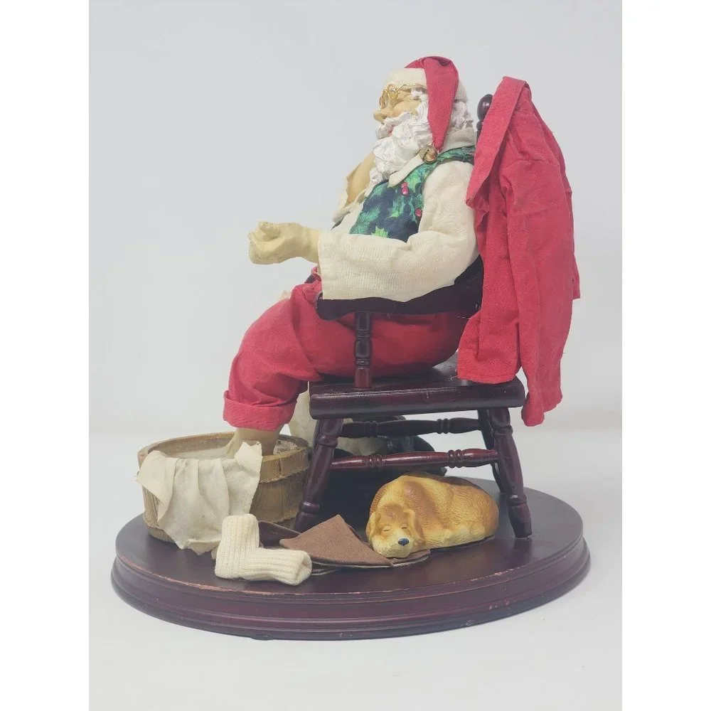 Grandeur Noel Fabric‎ Mache Santa And Dog Sleeping While Checking His List